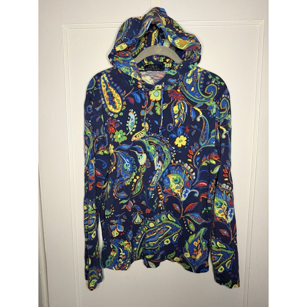 Polo Ralph Lauren M Paisley Cotton Hooded T-Shirt Navy Choppa Grande 471116